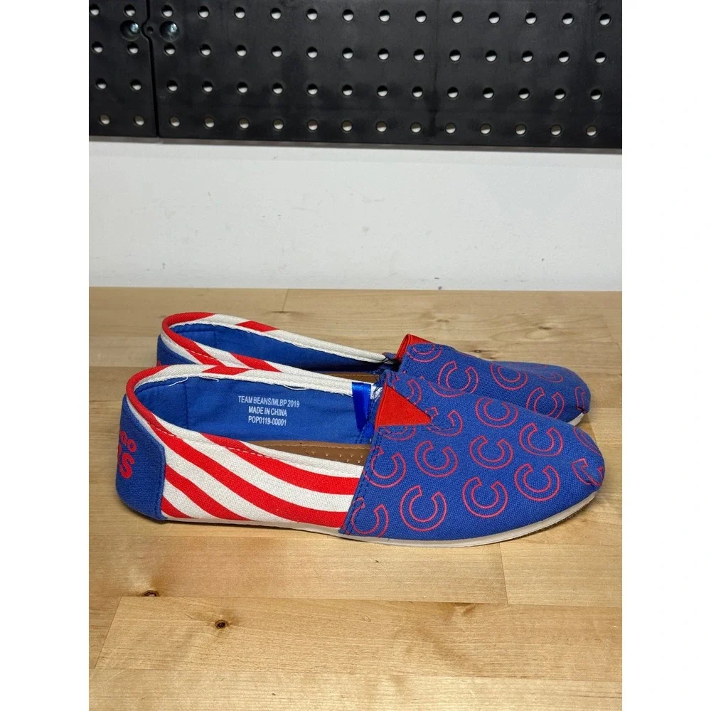 Chicago Cubs MLB Womens Canvas Slip On Shoes Blue‎ Red Stripes Team Beans Large